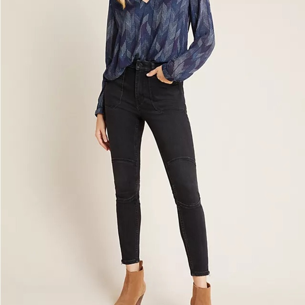 Pilcro Anthropologie black high rise denim leggings with side ankle zippers!